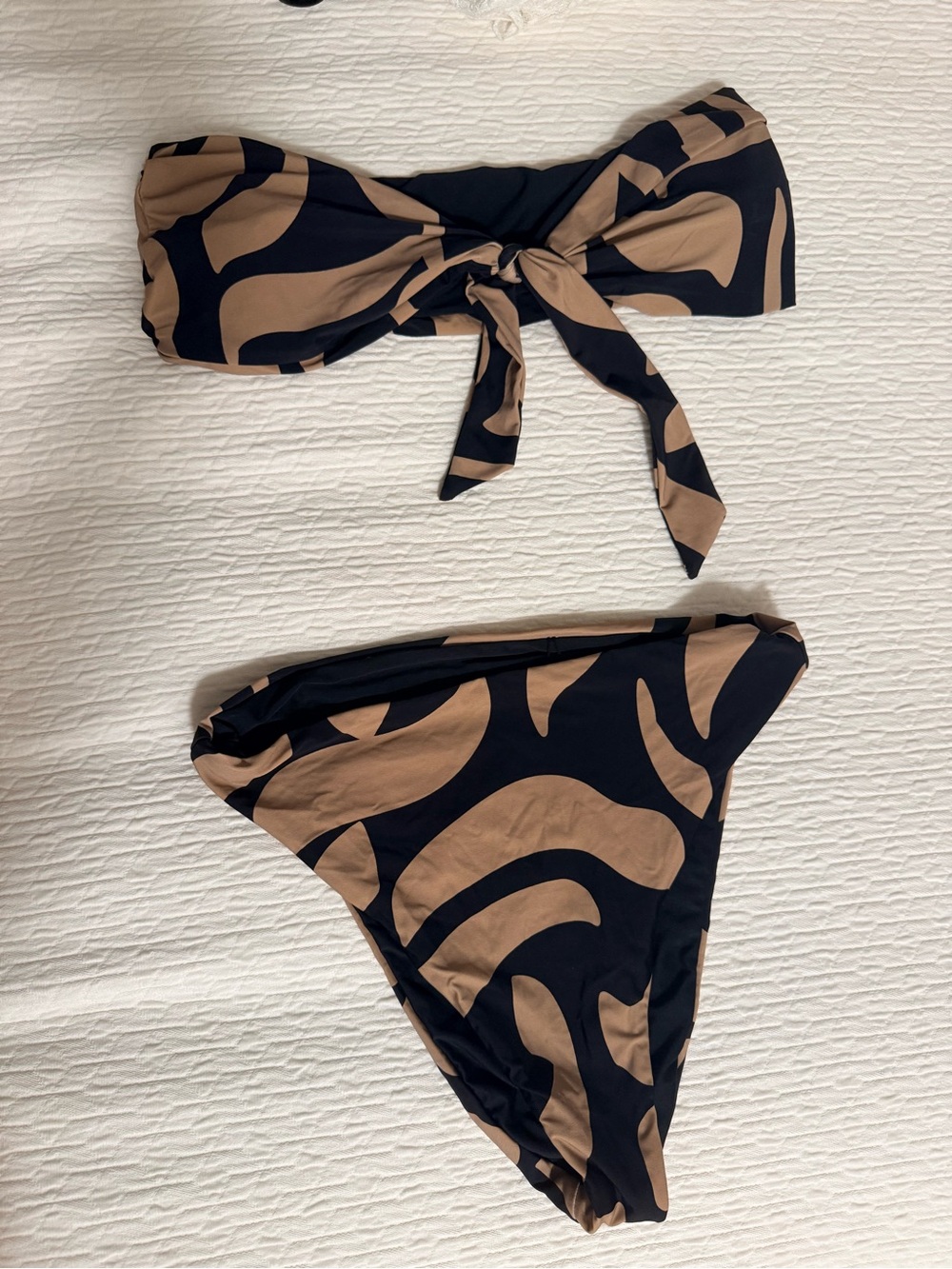 Bandeau Tie Bikini Set in Black & Tan